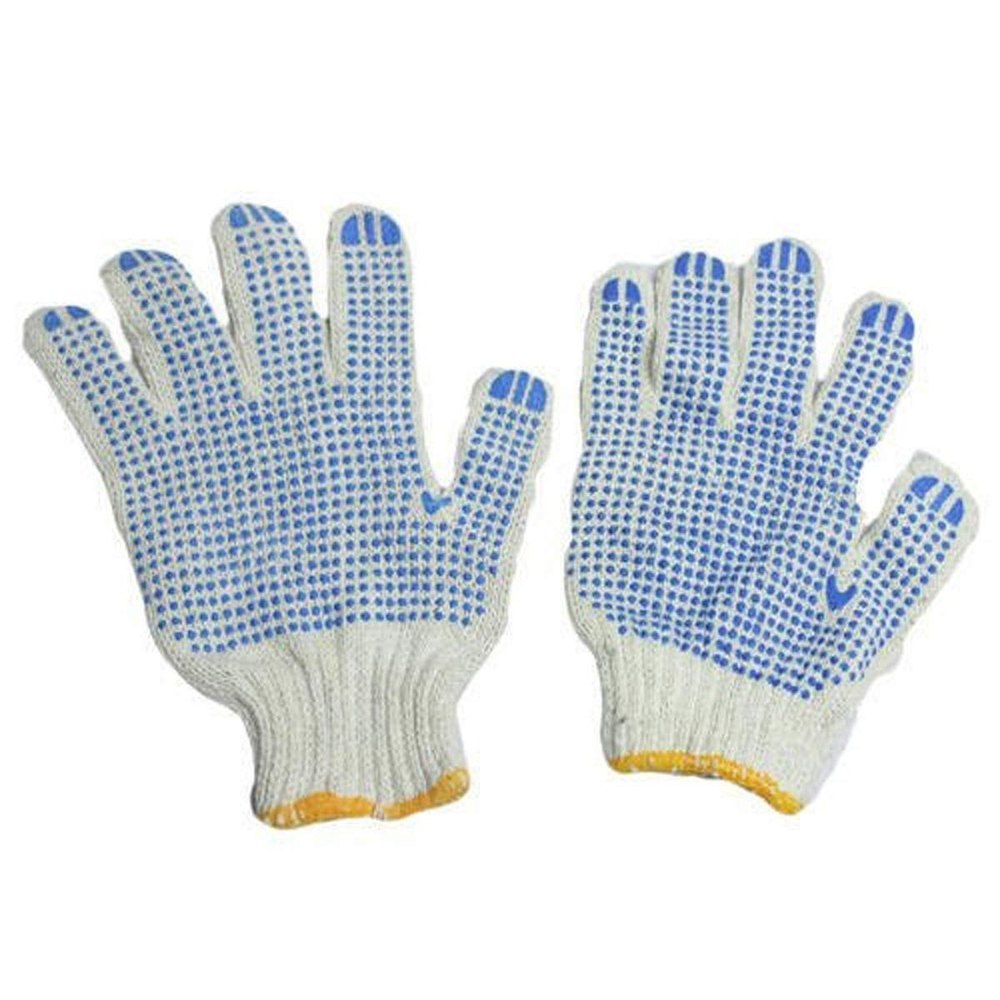 White Cotton Dotted Hand Gloves, Size: 9 Inch