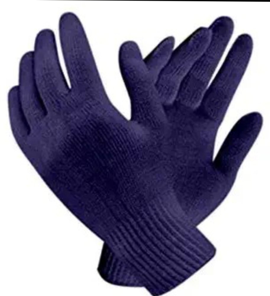 Blue Cotton Knitted Hand Gloves, Size: Free Size