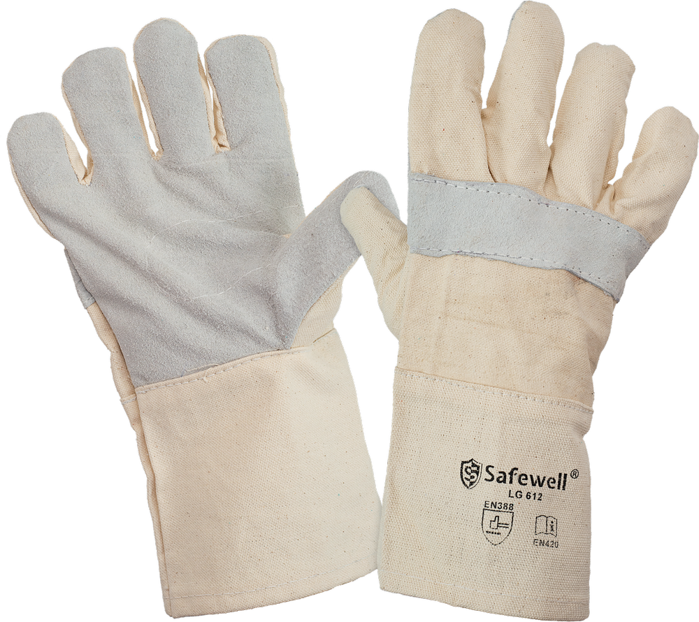 SAFEWELL Natural Cotton & Leathe Leather Canvas Hand Gloves