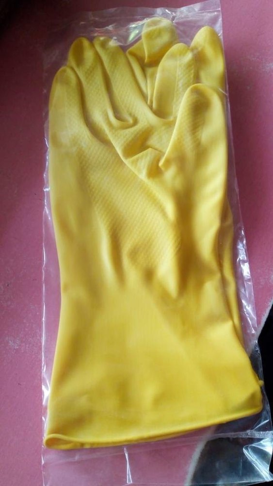 Yellow PVC Hand Gloves, 11-15 Inches, Finger Type: Full Fingered