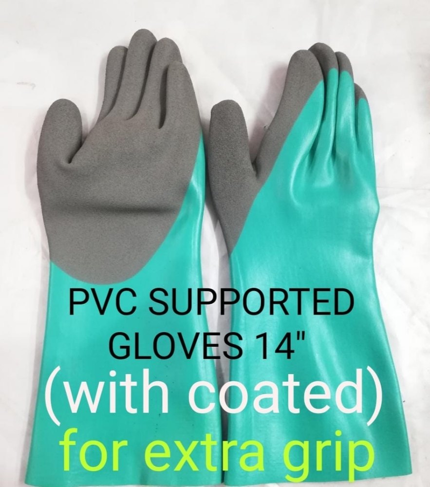 Plain Pvc Supported Hand Gloves, Finger Type: Full Fingered, 11-15 Inches