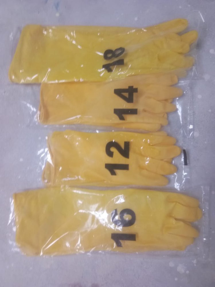 Plain Yellow PVC Supported And Unsupported Hand Gloves, 11-15 Inches, Finger Type: Full Fingered