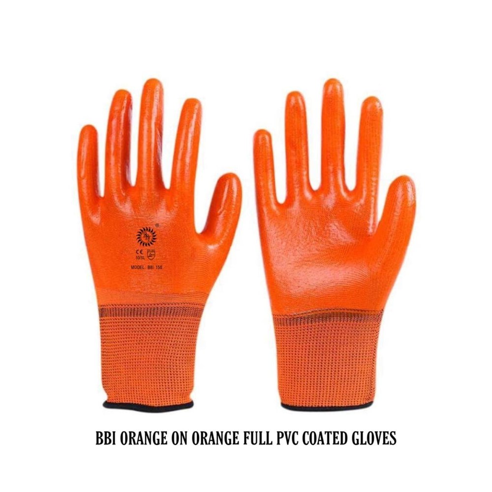 Bbi Plain Pvc coated Orange on orange colour cut resistantgloves, Finger Type: Full Fingered, Model Name/Number: Bbioo