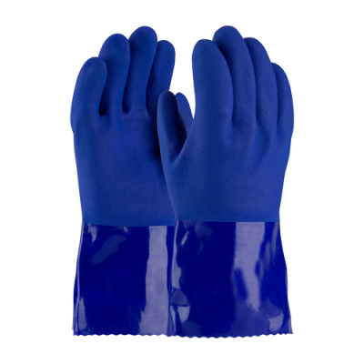 Blue Double Dipped PVC Gloves, Size: Large