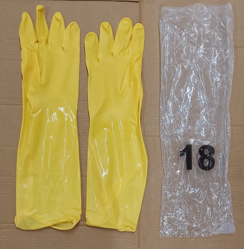 Yellow 18 Inch Pvc Unsupported Hand Gloves, For Industrial