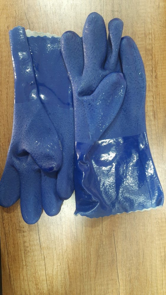 Plain blue PVC Hand Gloves For Chemical Industry, Finger Type: Full Fingered, Model Name/Number: PVC12