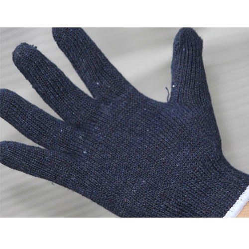 Full Fingered Blue & White Mens Knitted Gloves