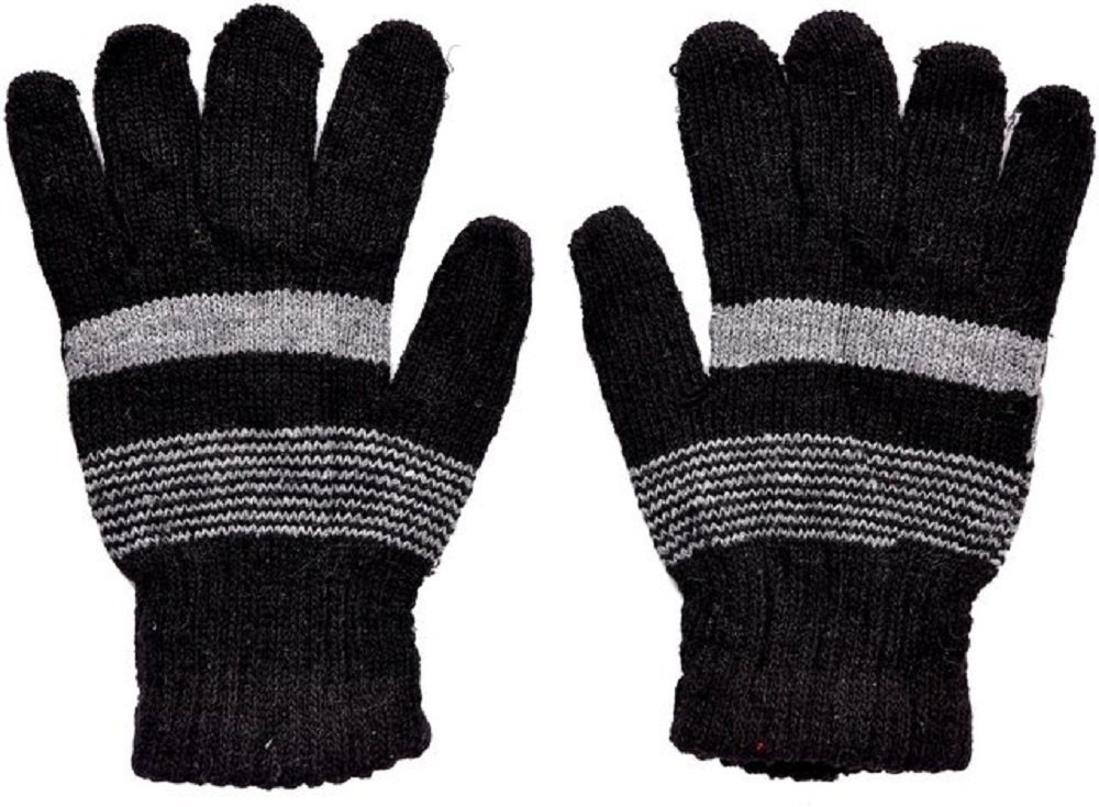 Black And Grey Plain Men Woolen Gloves