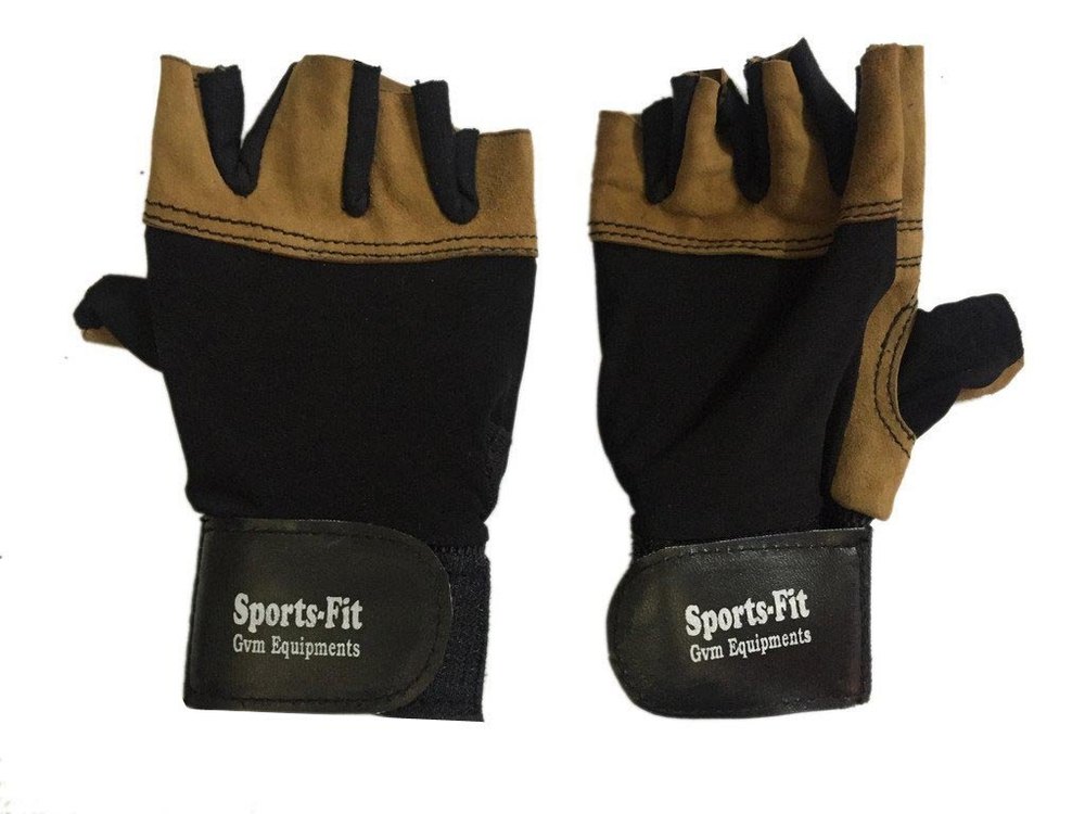 Black and Brown Sportsfit Lycra Gym Glove, Size: Medium