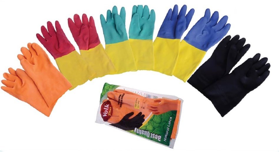 Volk Plus House Hold Flock Lined Rubber Hand Gloves