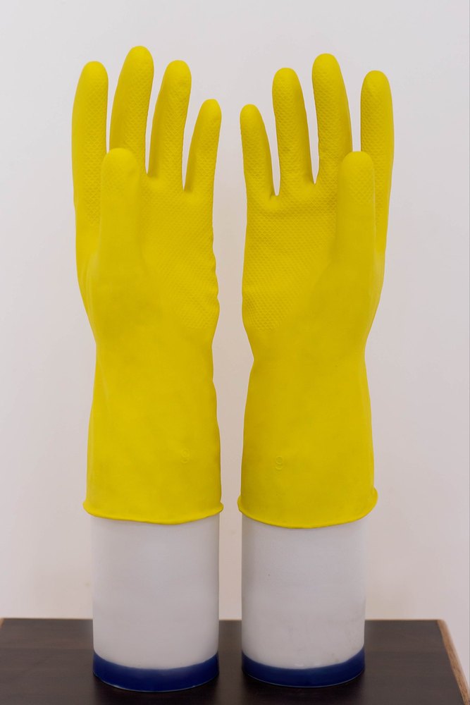 Yellow Unisex Household Rubber Hand Gloves, Size: Medium