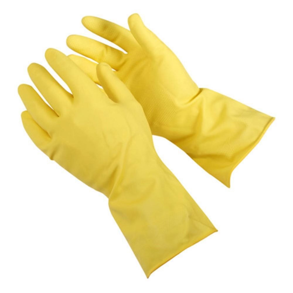 Unisex Latex Yellow Rubber Household Hand Gloves, Powder Free, Size: Free Size