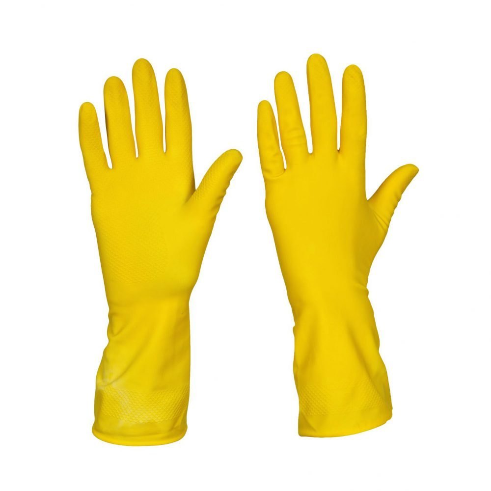 Yellow Unisex household rubber gloves, Size: Large