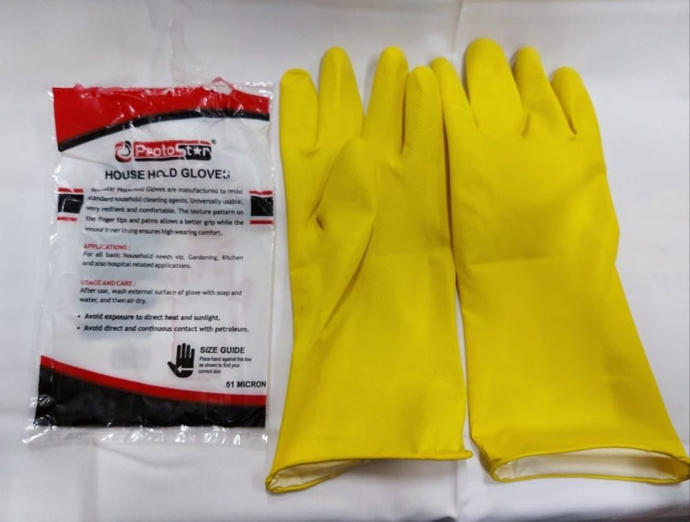 Yellow Unisex Protostar Household rubber gloves, Size: Free Size