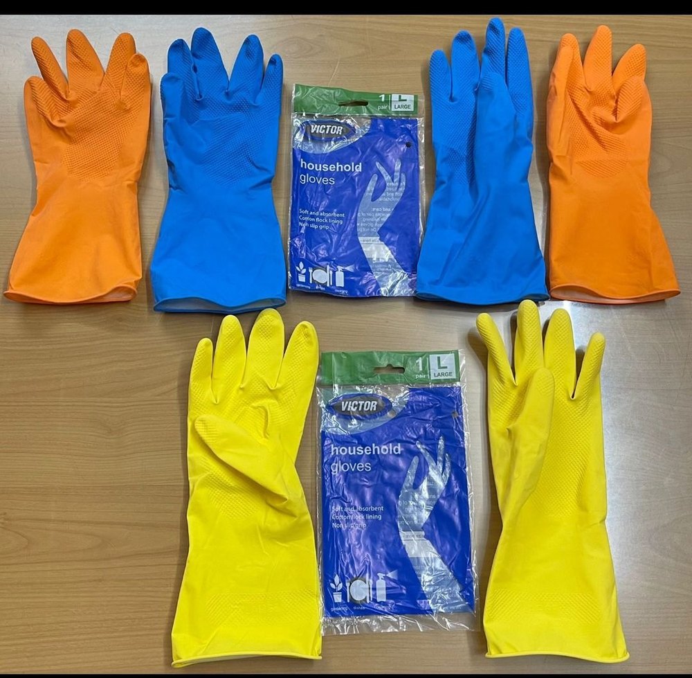 Orange, Yellow & Blue Unisex Victor Household Rubber Hand Gloves, Size: Large