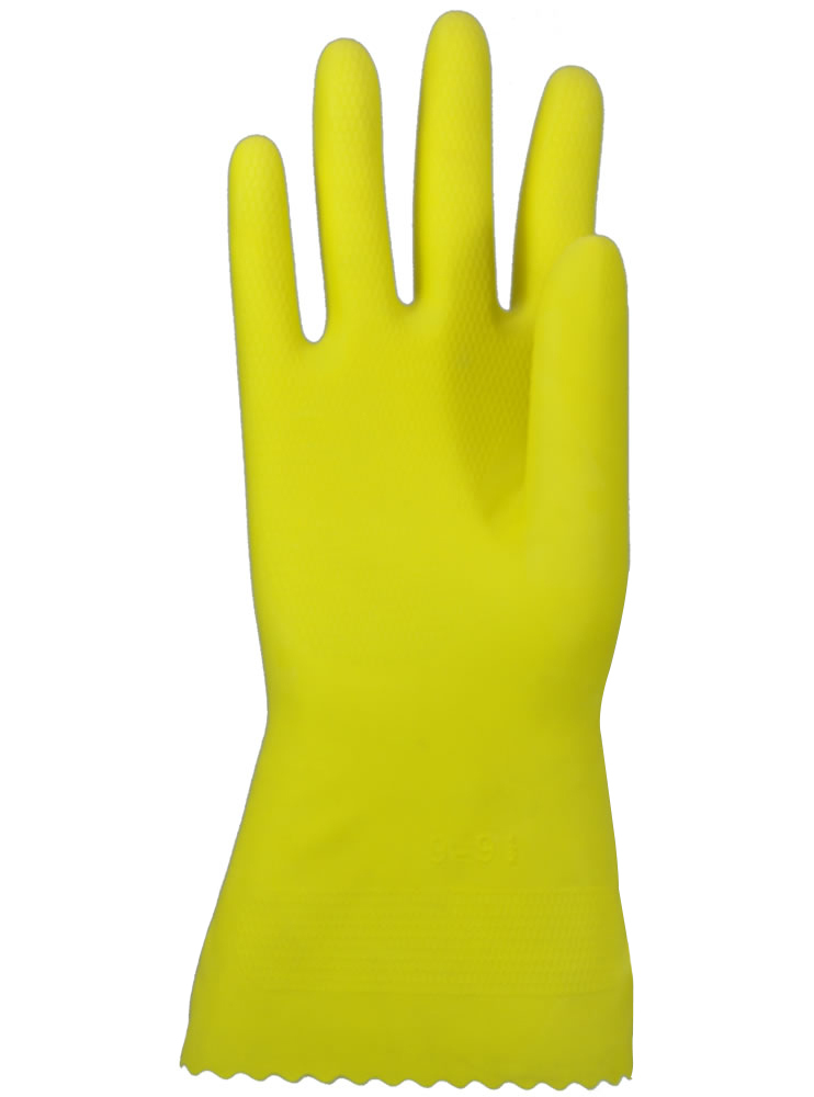 Plain Male Yellow Household Gloves with Flocklined Lining