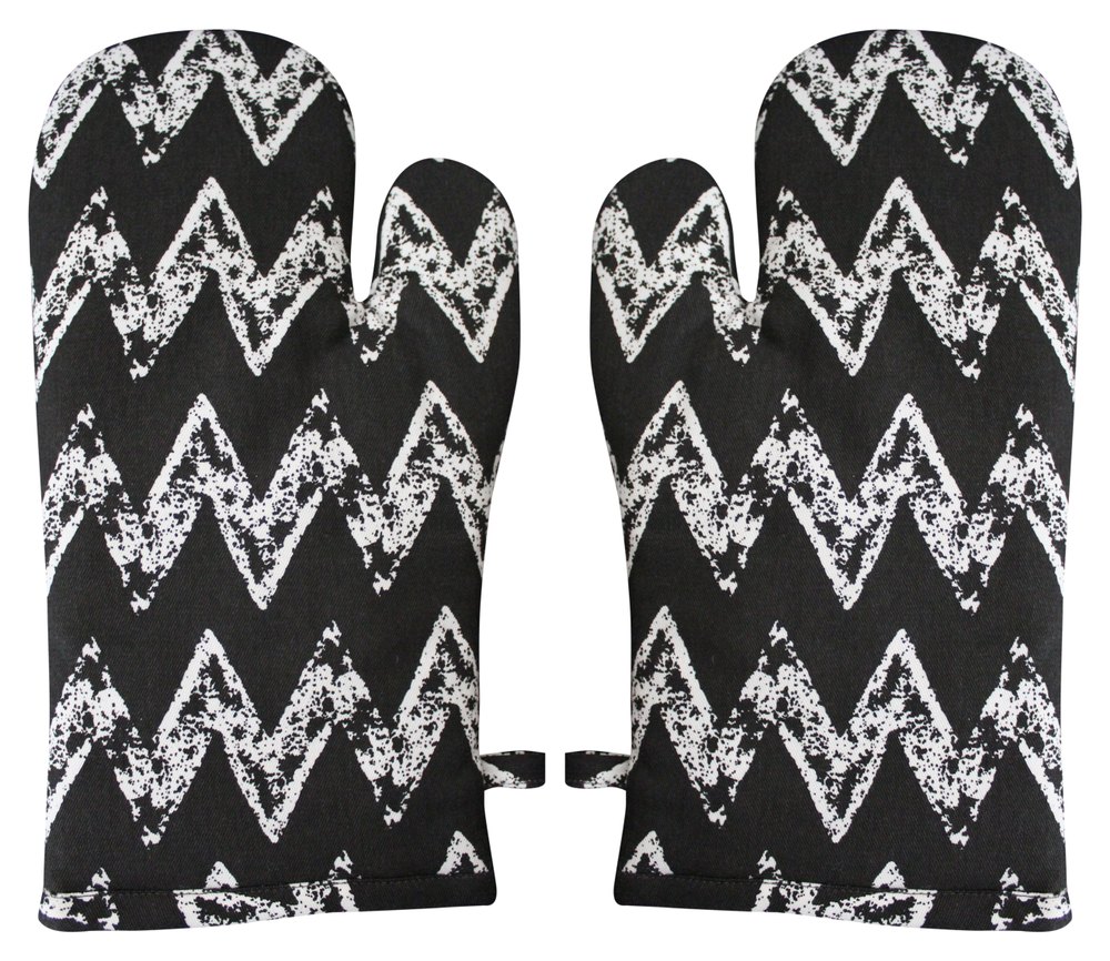 Cotton Black With White Zag Print Glove