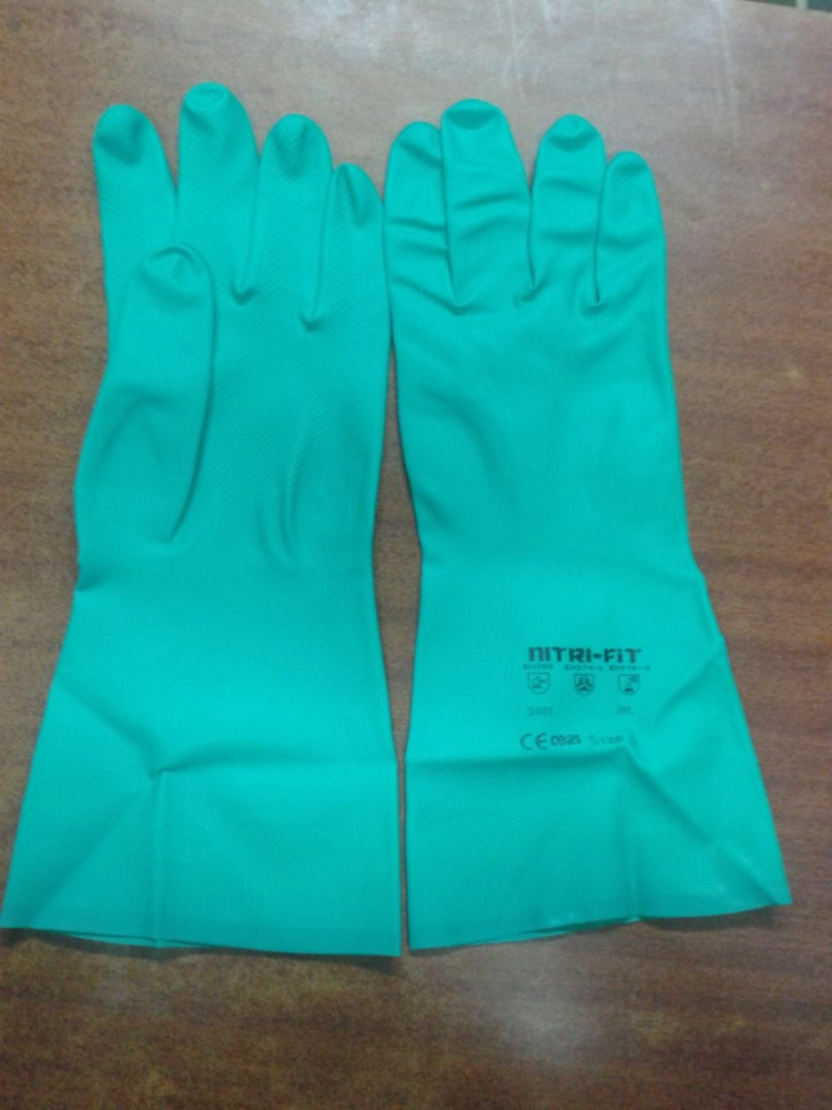 Green Rubber Super Nitrile Flocklined Hand Gloves