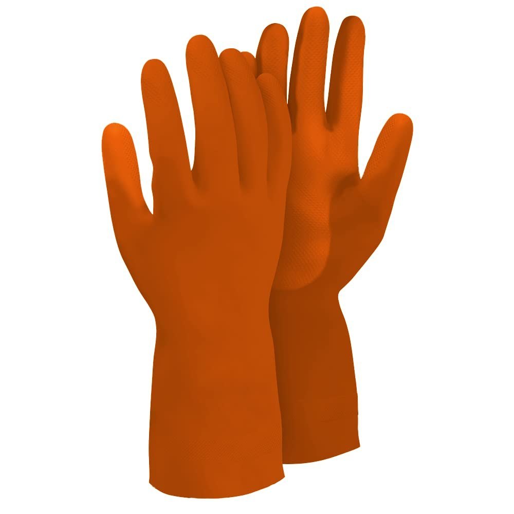 Plain Orange Latex Flocklined Gloves, Size: Free Size