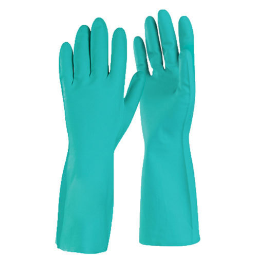 Cotton Flock lined Nitrile Green Hand Gloves for Oil and Petrochemical Industry