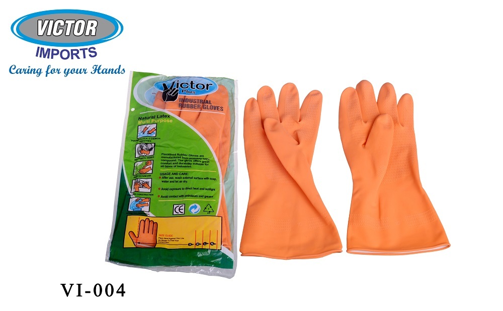 Victor Plus House Hold Flock Lined Rubber Hand Gloves, Length : 300 mm, Model: VI 002