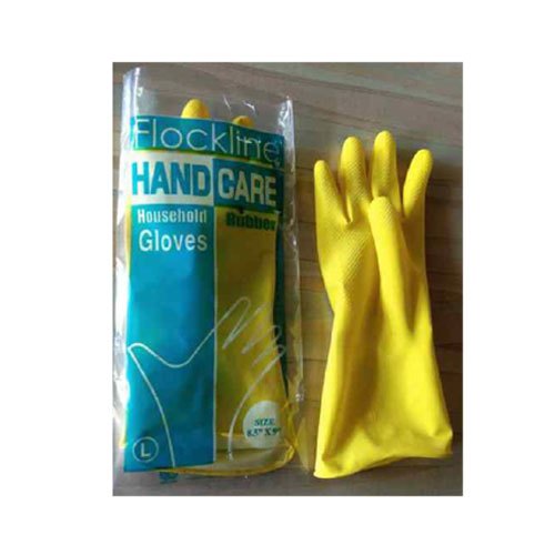 Yellow Rubber Flock Lined Household Gloves, Size: 8.5 x 9cm