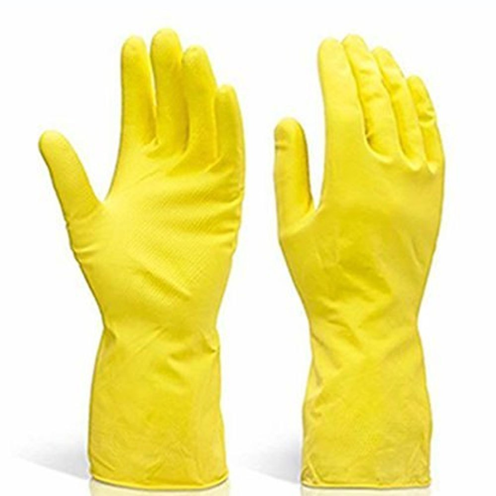 Yellow Rubber Household Gloves, Size: Medium