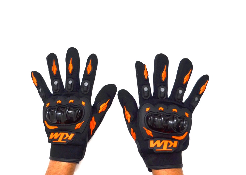 Polyester KTM Motorcycle Riding Gloves Orange with Black Colour