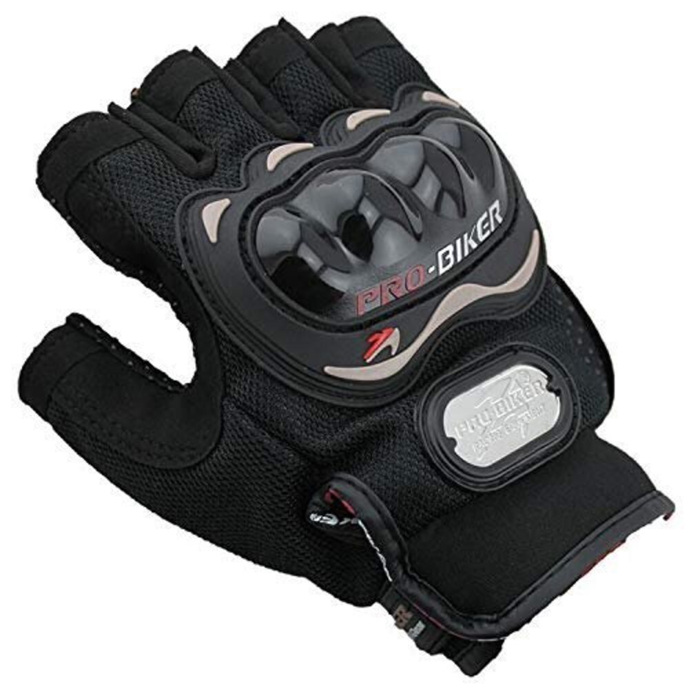 Plain Half Fingered Pro Biker Leather Hand Gloves