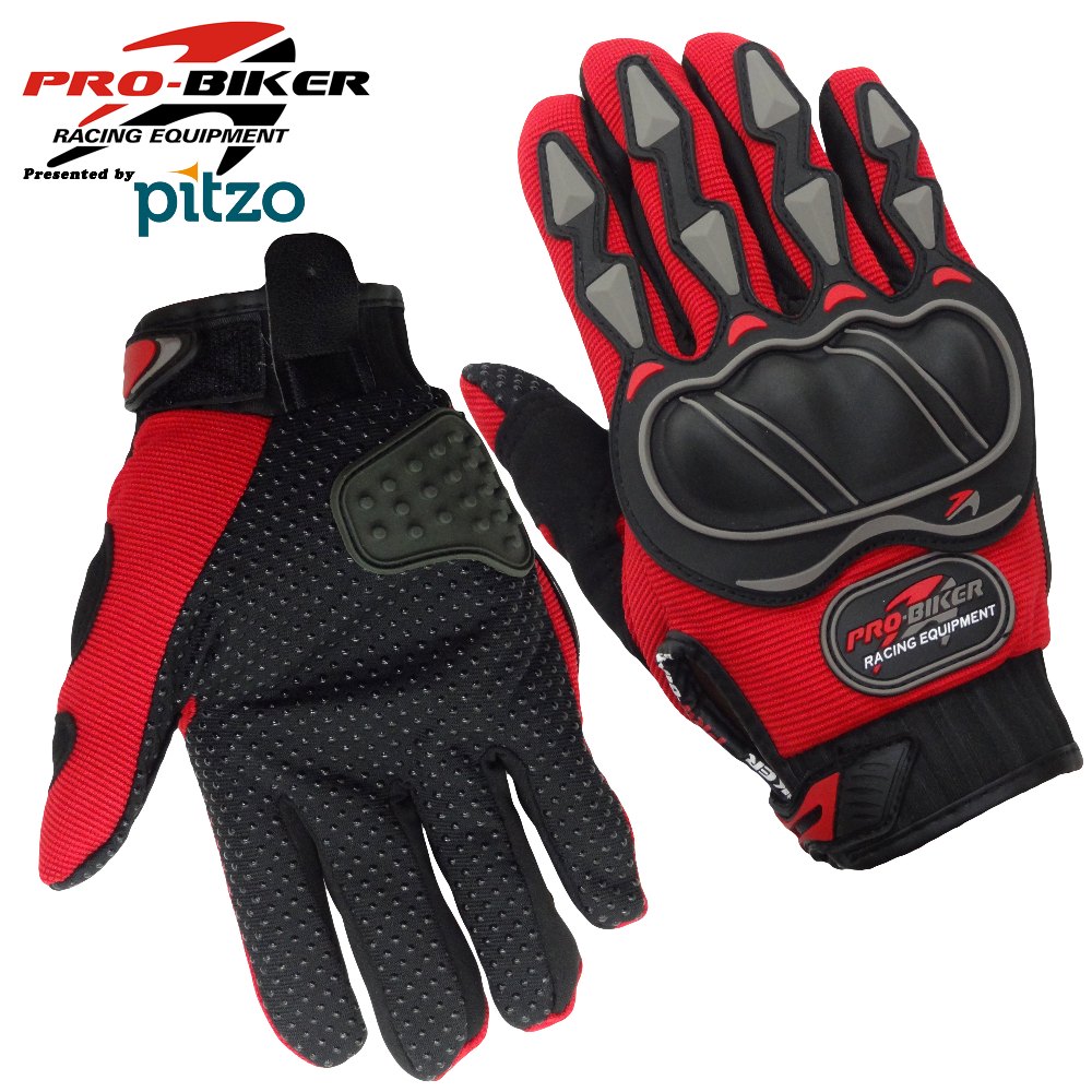 pitzo PRO-BIKER Full Finger Biker Gloves (Red MCS 03), Size: XL