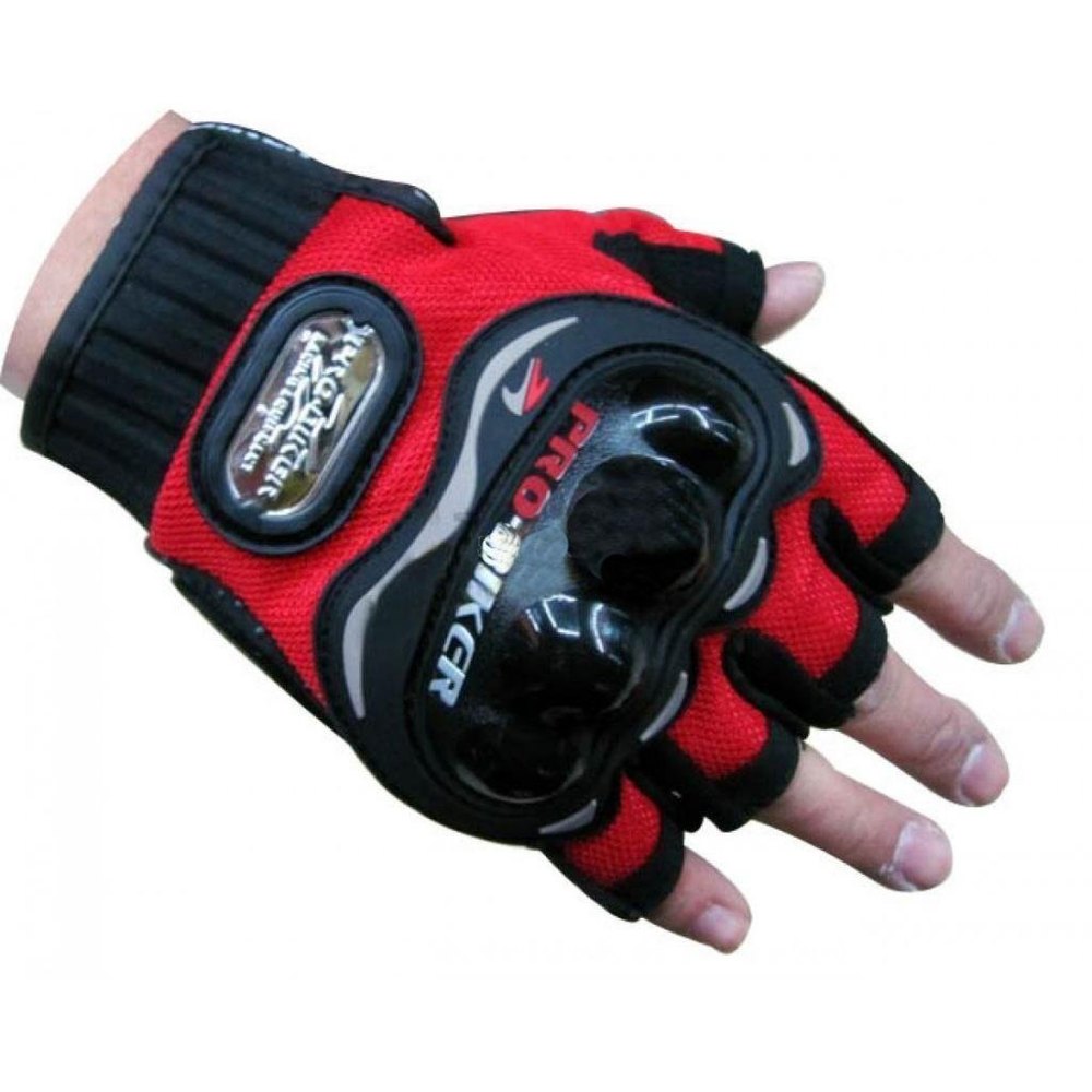 Leather Jacquard Pro Biker Half Finger Hand Gloves, For Bike Riding, Size: Free Size