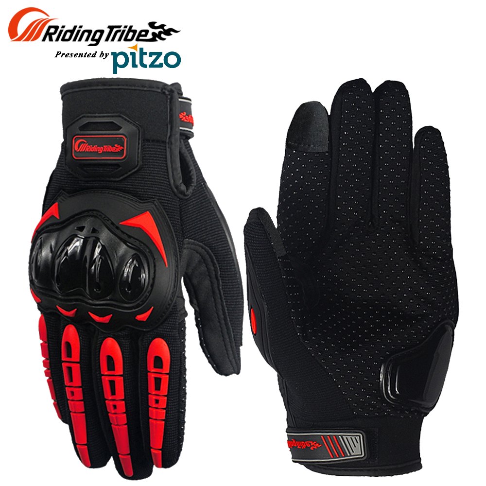 PV Pitzo Riding Tribe Full Finger Biker Gloves (Red Mcs17), Size: XL