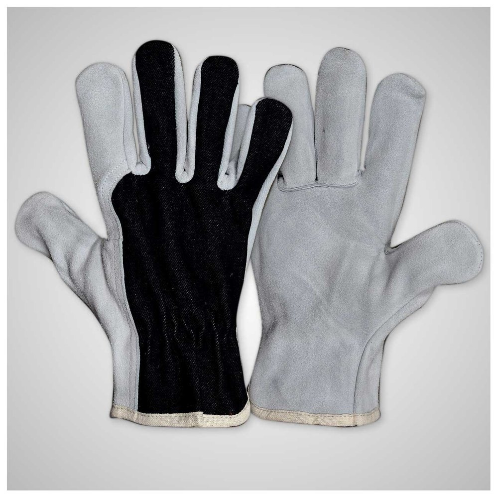 White And Black Plain SSS-04-A Grain Leather Driving Gloves, Full Fingered, Size: Medium