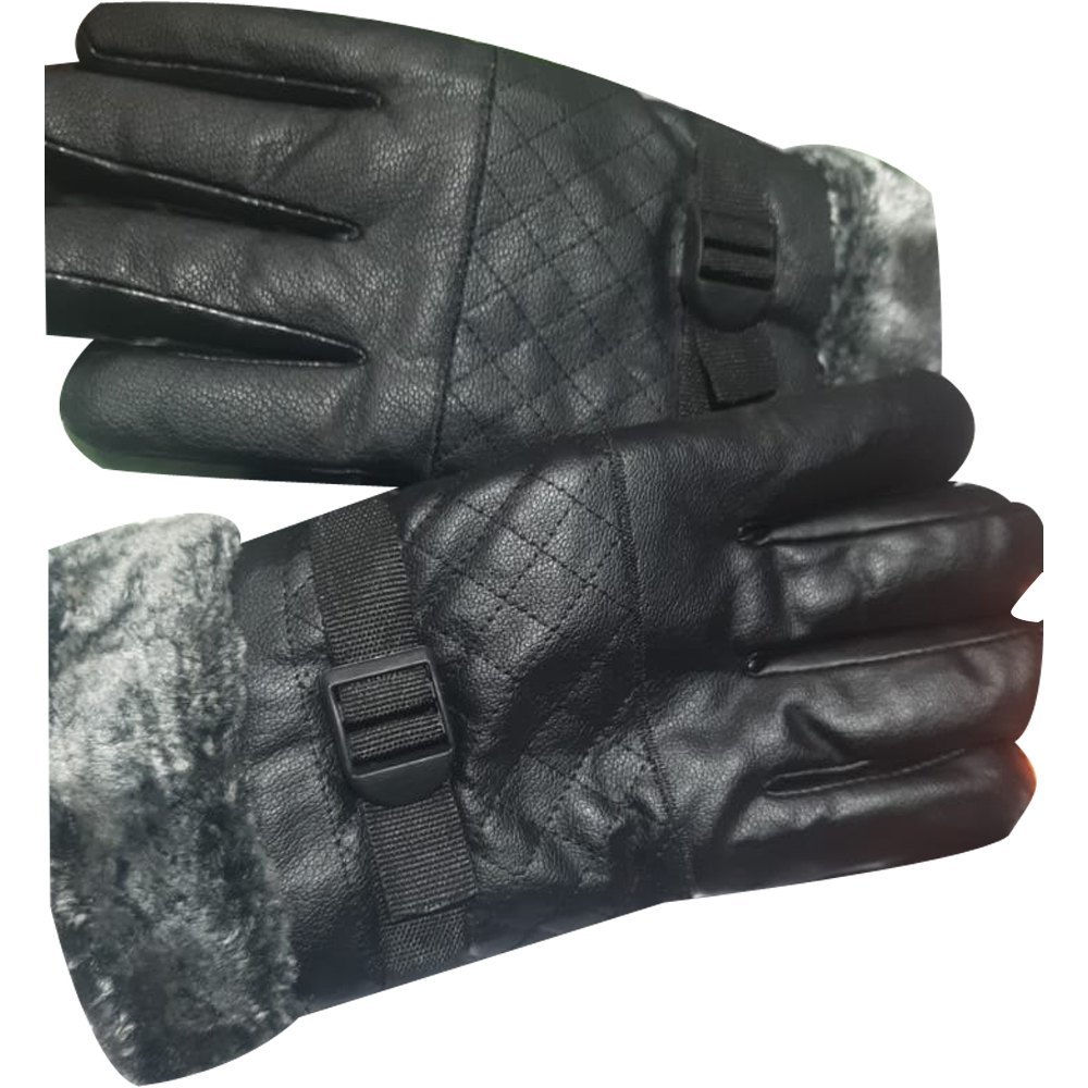 Black Plain Leather Driving Winter Gloves, Full Fingered, Size: Medium