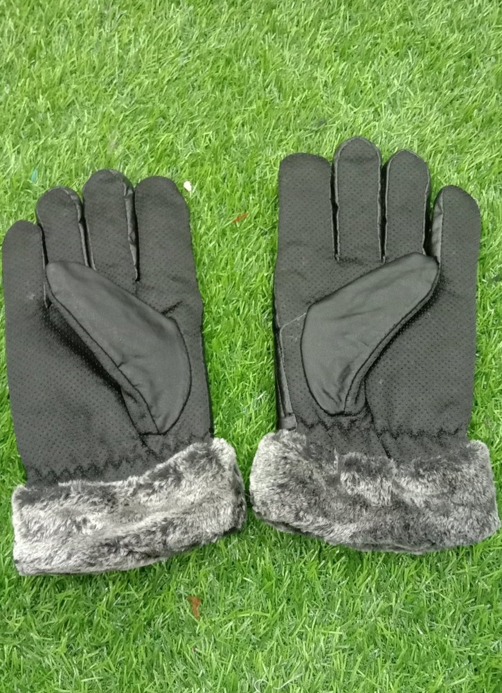 Black Mens Leather Hand Gloves