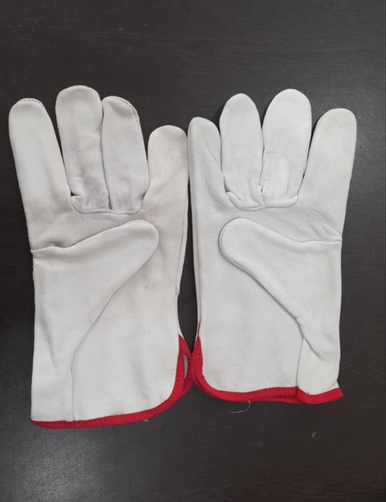 White Leather Driving Gloves, Size: Large