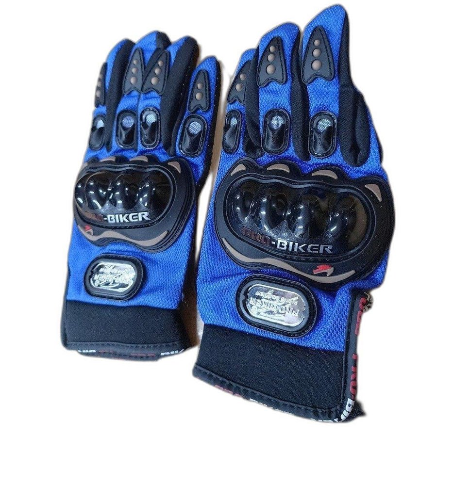 Faux Leather Black And Blue Pro Biker Racing Gloves