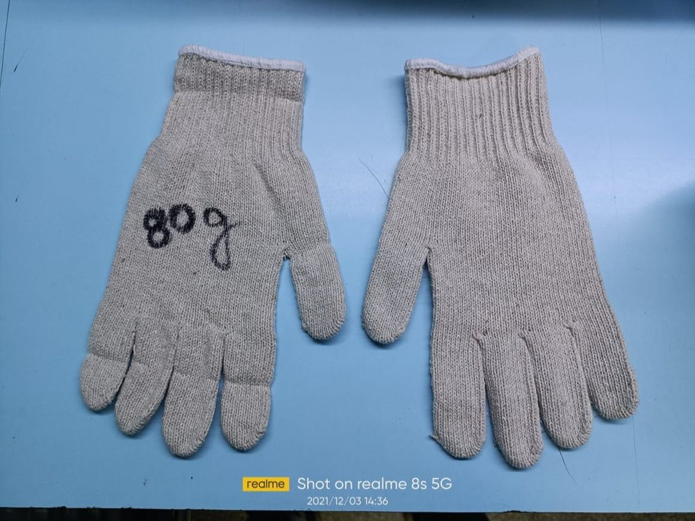 Unisex White Cotton Knitted Seamless Hand Gloves