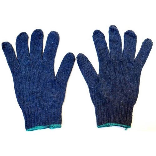 Blue Cotton Knitted Hand Gloves 70gm for Industrial, Size: Free