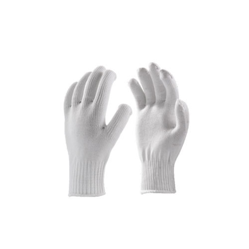 Full Fingered White Nylon Knitted Gloves