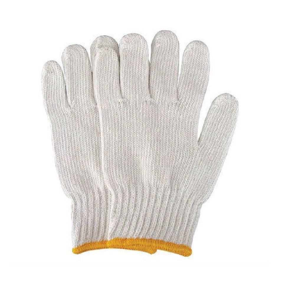 White and Yellow Cotton Knitted Gloves, For Safety