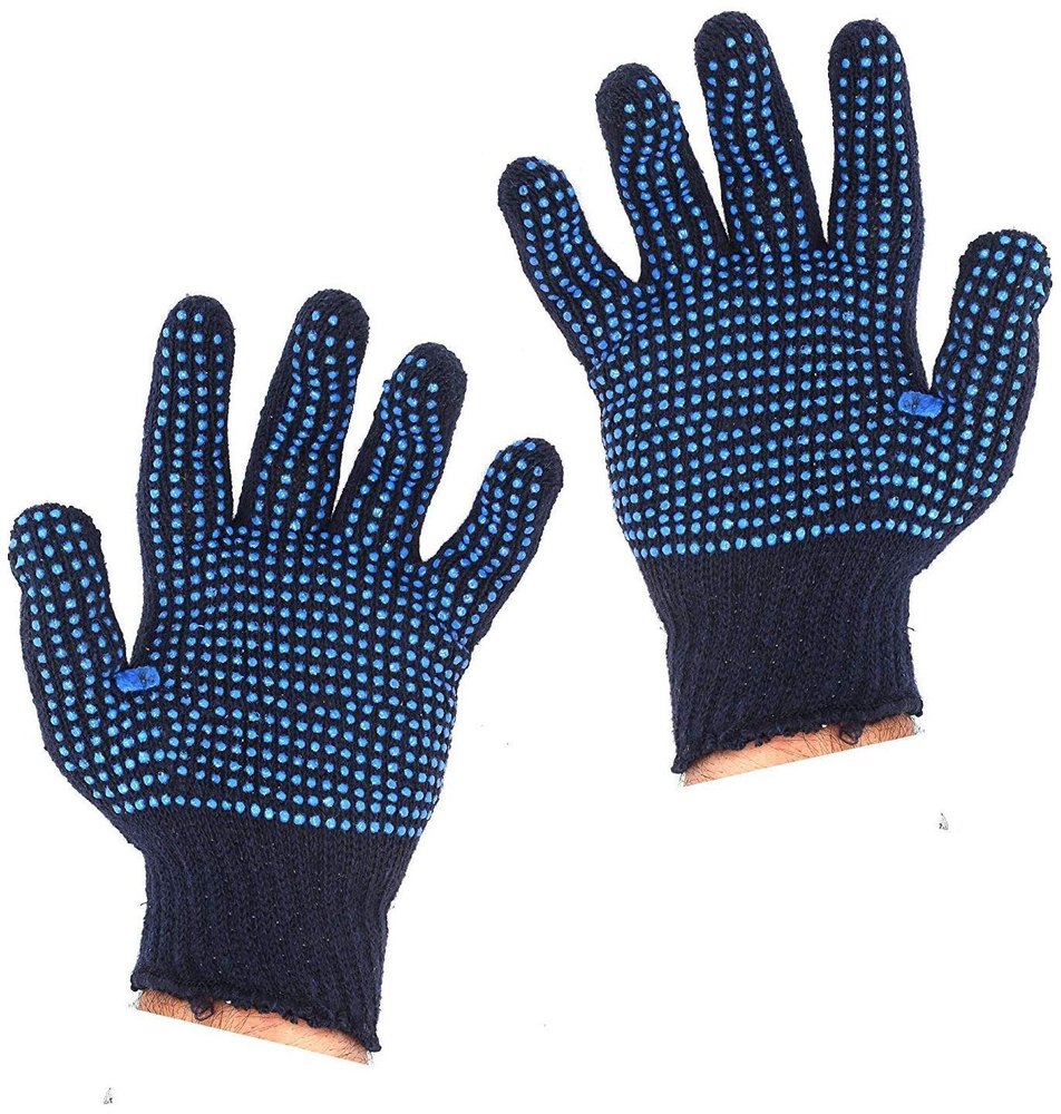 White and Blue Knitted Dotted Hand Gloves, Size: Free Size