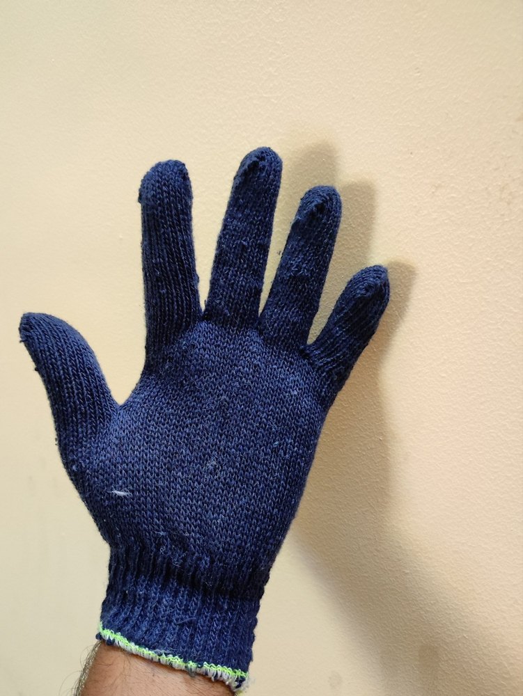 Navy Blue Cotton Knitted Gloves, 7 Gauge, Size: 7.5 To 8 Inch