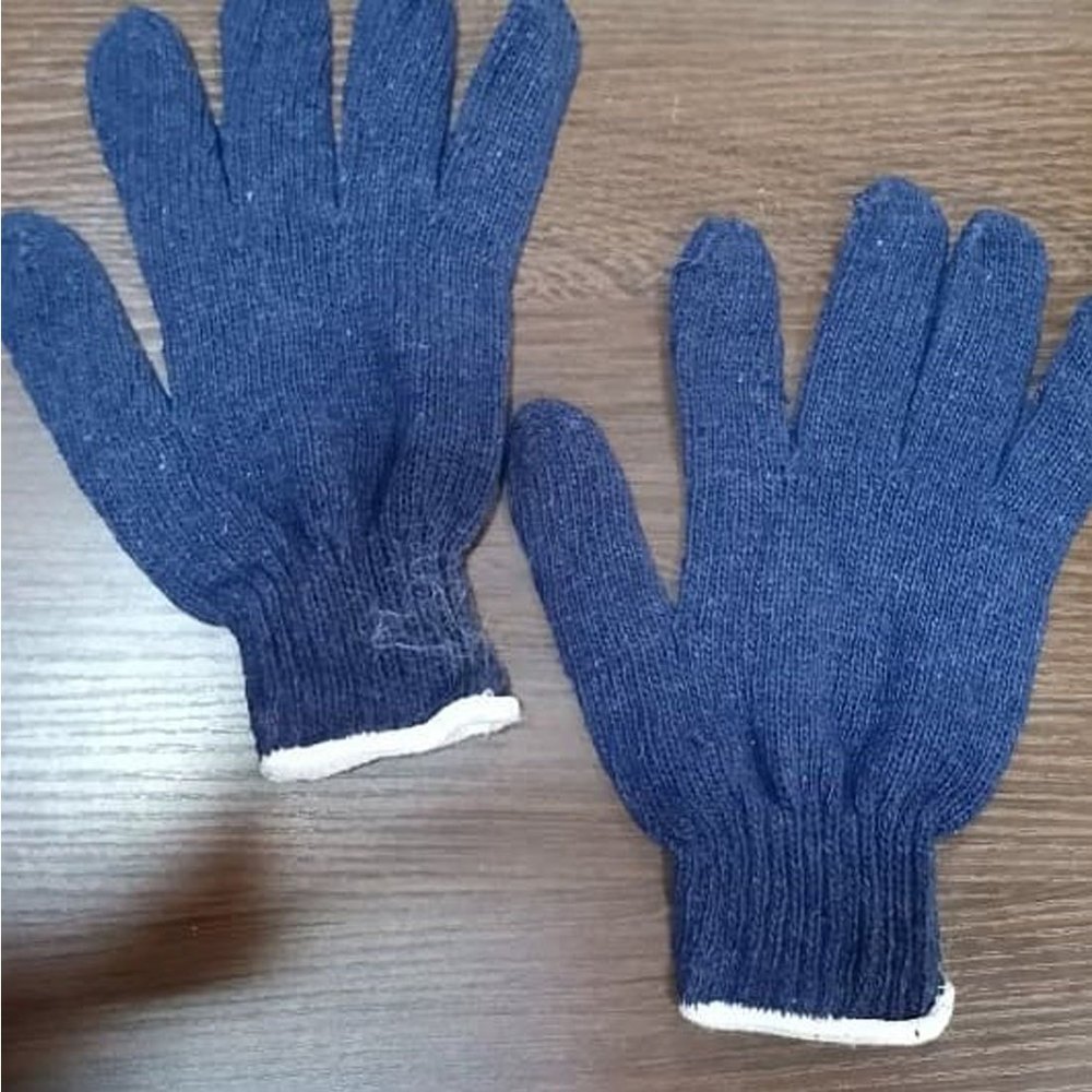 Blue Knitted Cotton Knetted Hand Gloves, For Safety