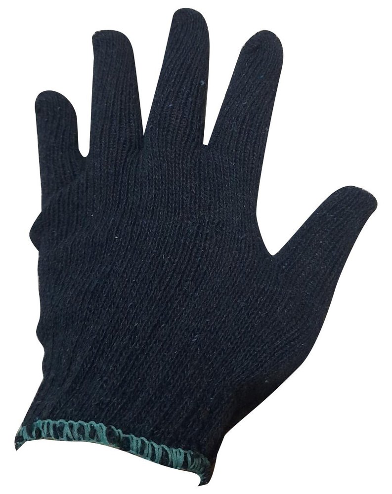 Black Knitted Cotton Safty Gloves, Size: M