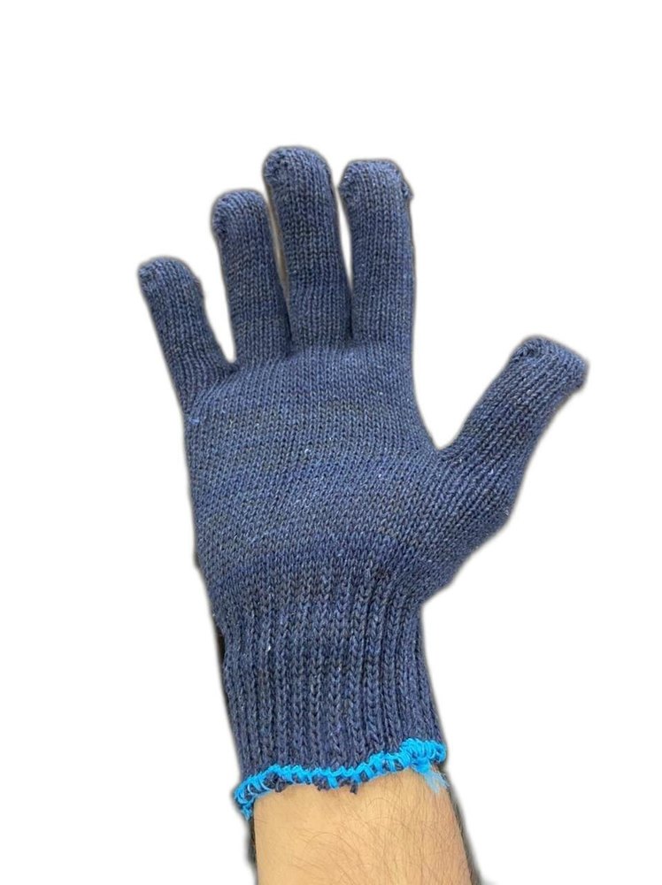 Blue Knitted Hand Gloves, For Safety, Free Size