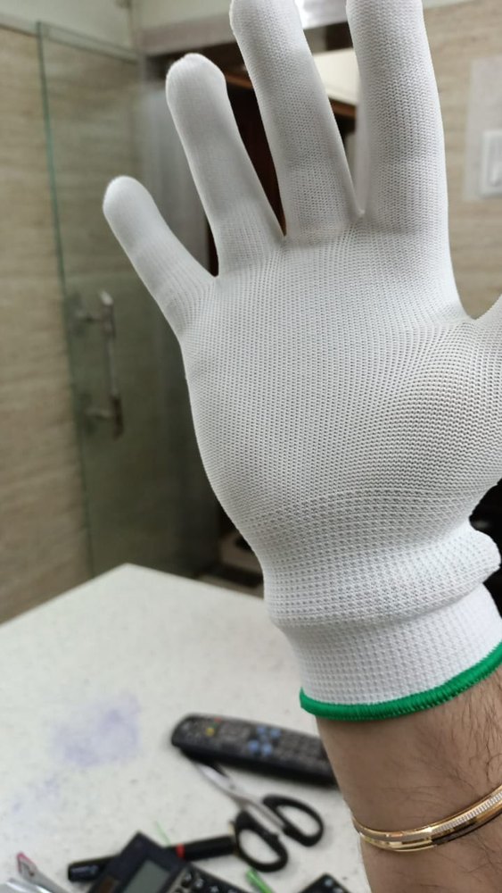 White Nylon Knitted Seamless Gloves, For Industrial, Large