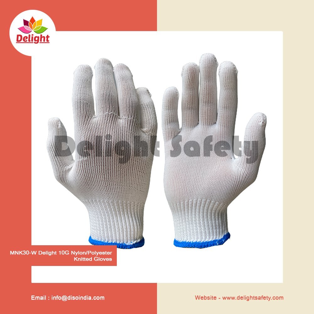 White Unisex Delight 10 Gauge Nylon Knitted Gloves