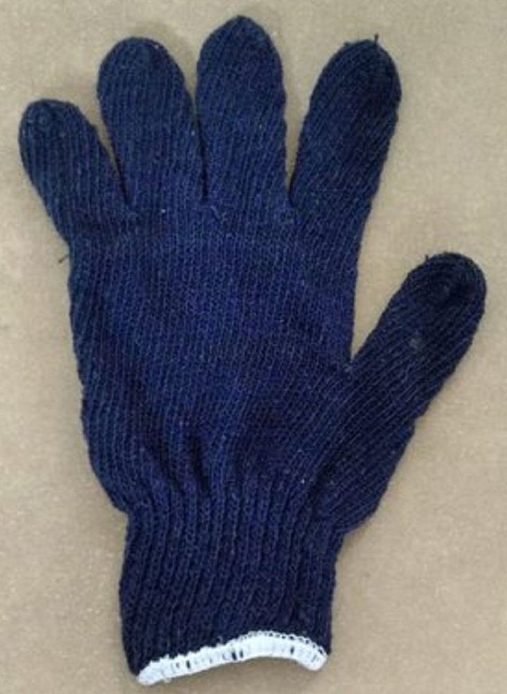 Sree Vijaya Plain Blue Full Finger Knitted Gloves, Size: Free Size, 7 Gauge