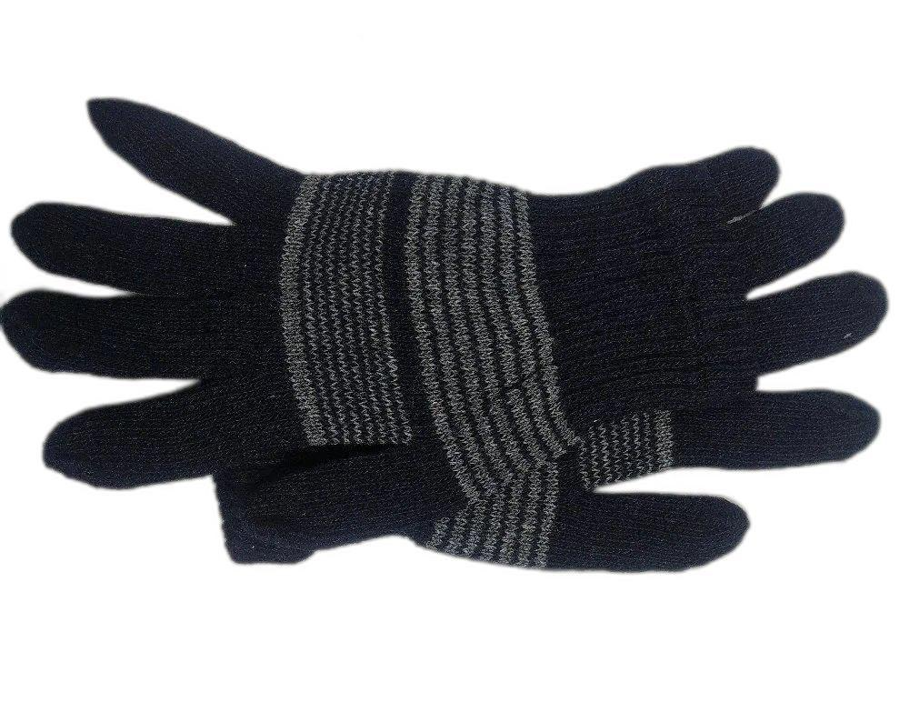 Black And Grey Woolen Knitted Hand Gloves